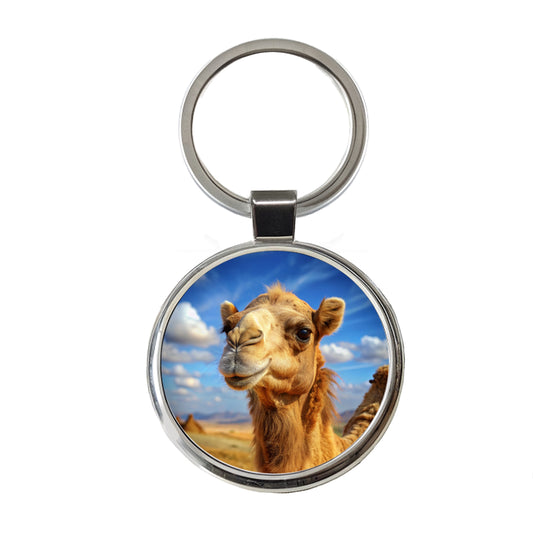 Camel Round Metal Keychain