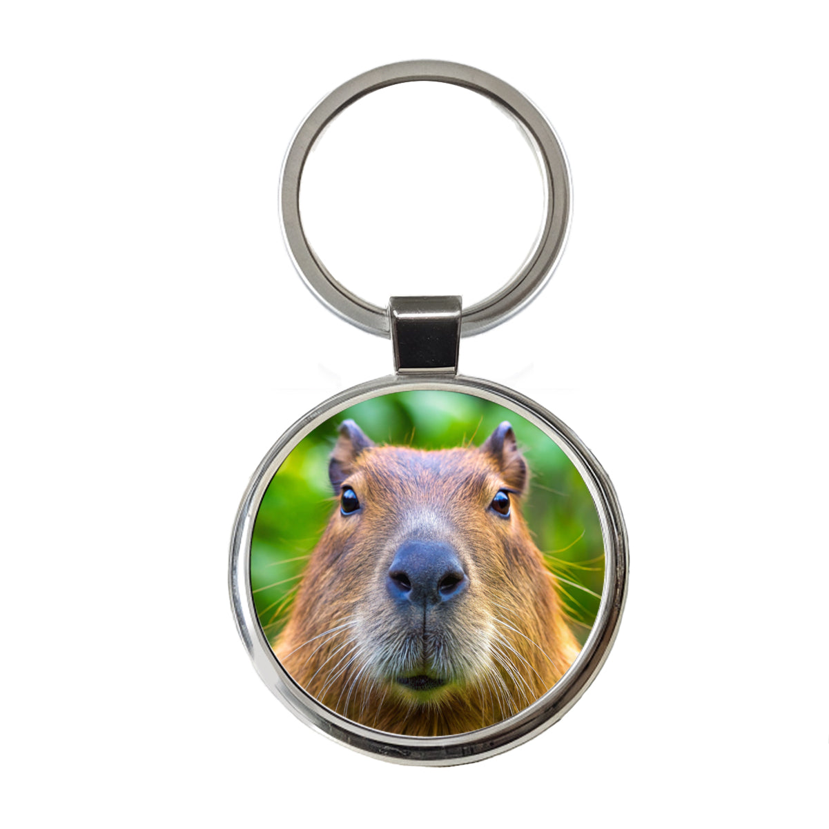 Capybara Face Round Metal Keychain