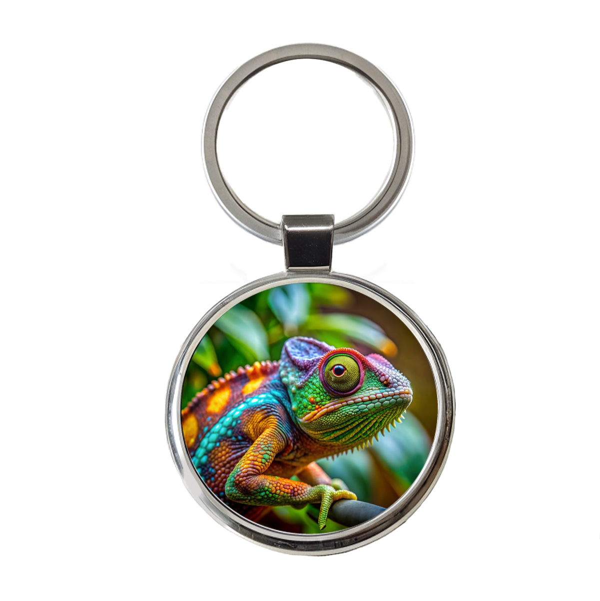 Chameleon Lizard Reptile Round Metal Keychain