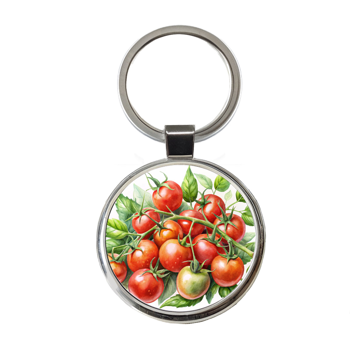 Cherry Tomatoes On The Vine Watercolor Round Metal Keychain