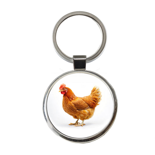 Chicken Round Metal Keychain