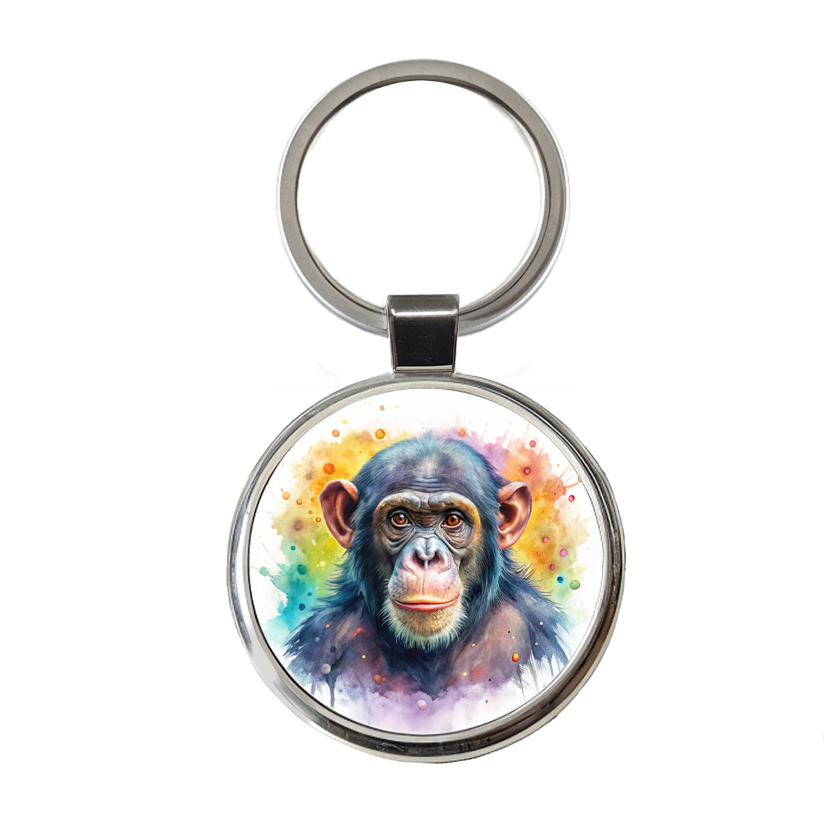 Chimpanzee Monkey Watercolor Round Metal Keychain