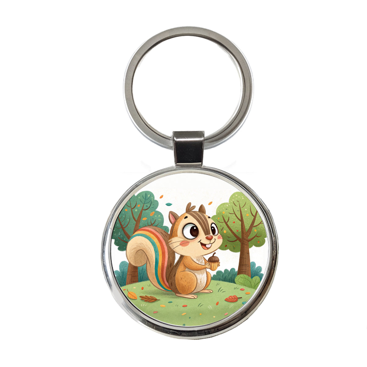 Chipmunk Children's Illustration Style Round Metal Keychain