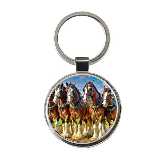 Clydesdale Horses Round Metal Keychain