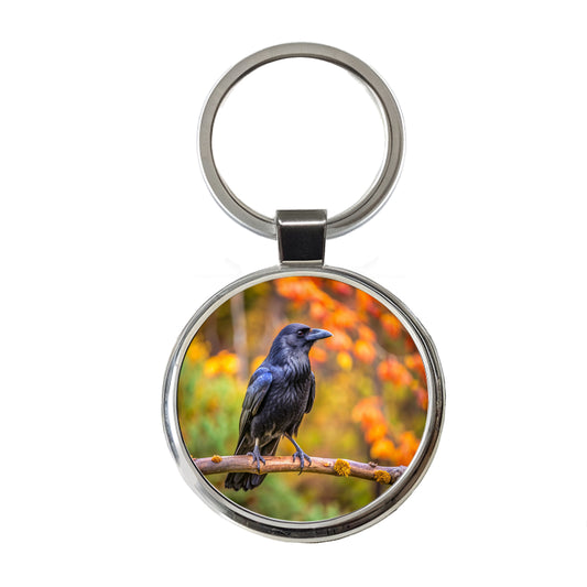 Common Raven Backyard Bird Round Metal Keychain