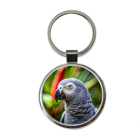 Congo African Grey Parrot Bird Round Metal Keychain
