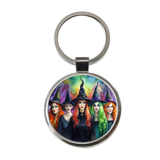 Coven Of Witches Black Watercolor Round Metal Keychain
