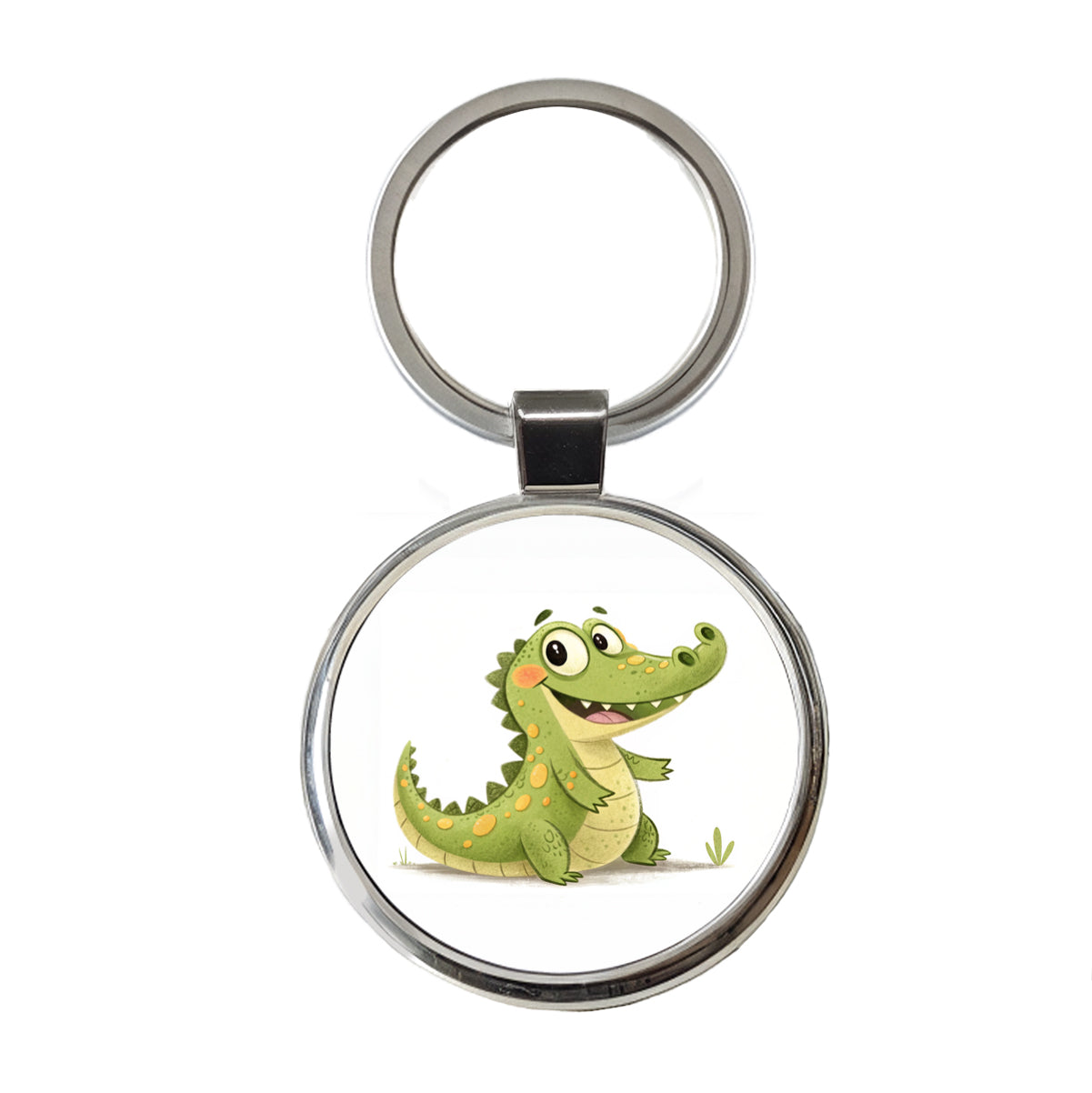 Crocodile Children's Illustration Style Round Metal Keychain