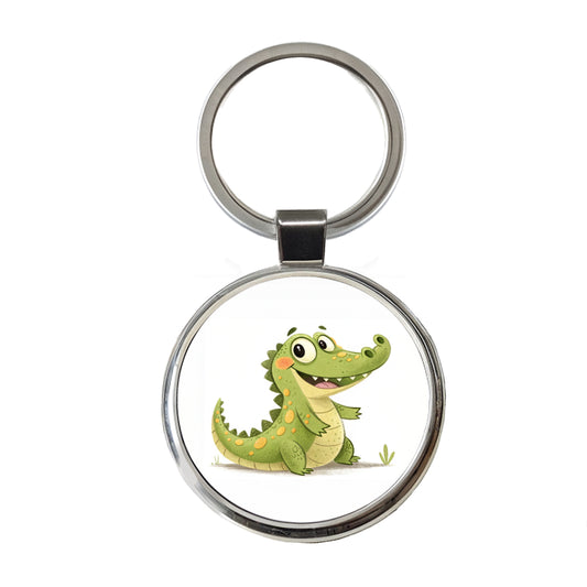 Crocodile Children's Illustration Style Round Metal Keychain
