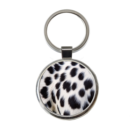 Dalmatian Dog Fur Spotted Pattern Round Metal Keychain