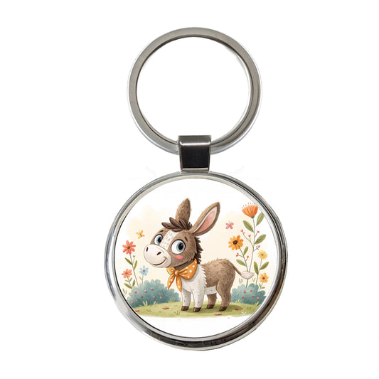 Donkey Children's Illustration Style Round Metal Keychain