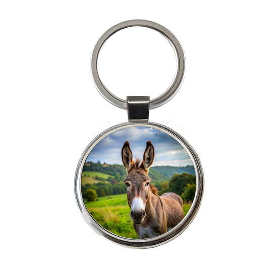 Donkey Round Metal Keychain