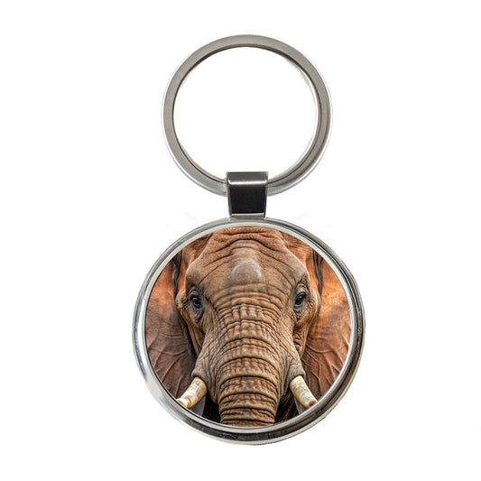 Elephant Round Metal Keychain
