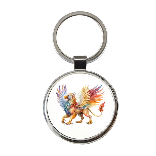 Fantasy Griffin Mythical Creature Watercolor Round Metal Keychain