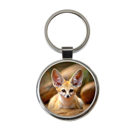 Fennec Fox Round Metal Keychain