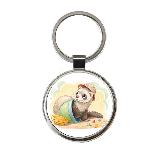 Ferret Children's Illustration Style Round Metal Keychain