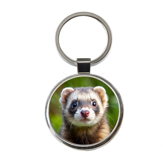 Ferret Round Metal Keychain