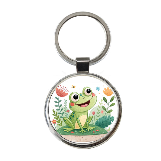 Frog Children's Illustration Style Round Metal Keychain