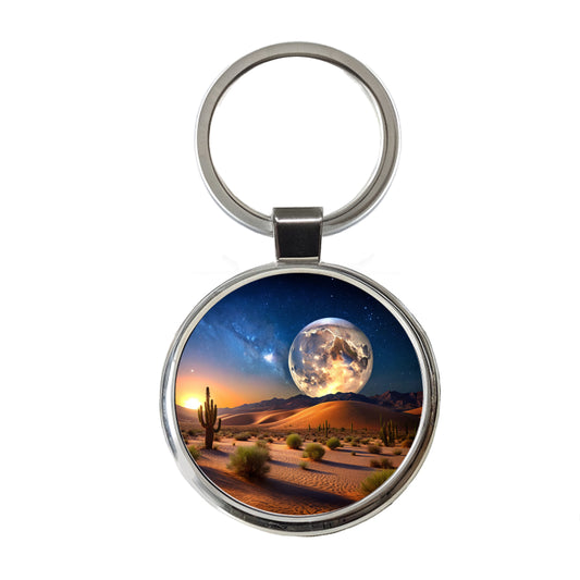 Full Moon Over The Desert Round Metal Keychain