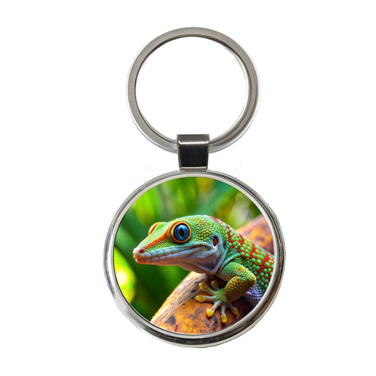 Gecko Lizard Reptile Round Metal Keychain