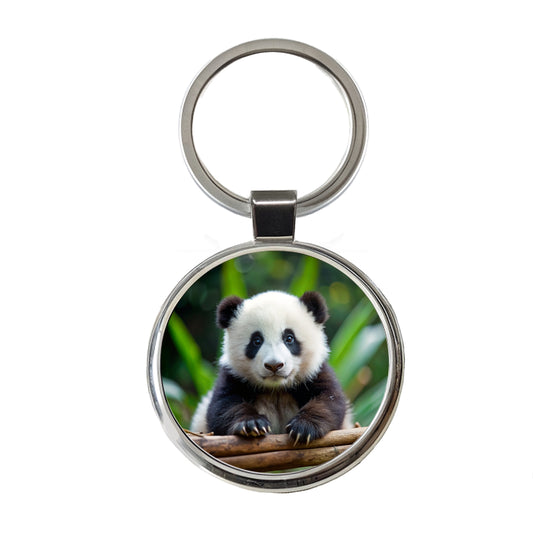 Giant Panda Baby Round Metal Keychain