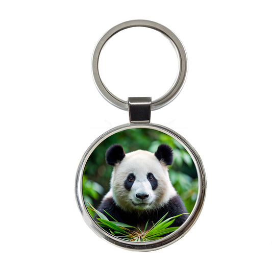 Giant Panda Round Metal Keychain