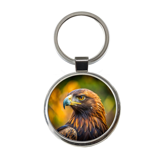 Golden Eagle Raptor Bird Of Prey Round Metal Keychain