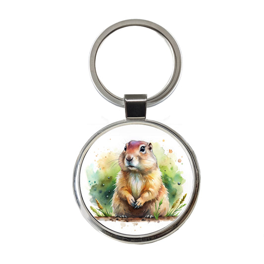 Gopher Watercolor Round Metal Keychain