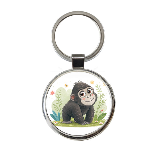 Gorilla Ape Children's Illustration Style Round Metal Keychain