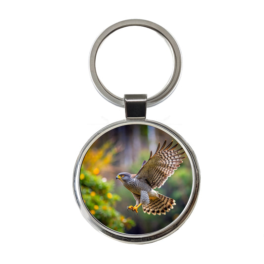 Goshawk Flying Raptor Bird Of Prey Round Metal Keychain