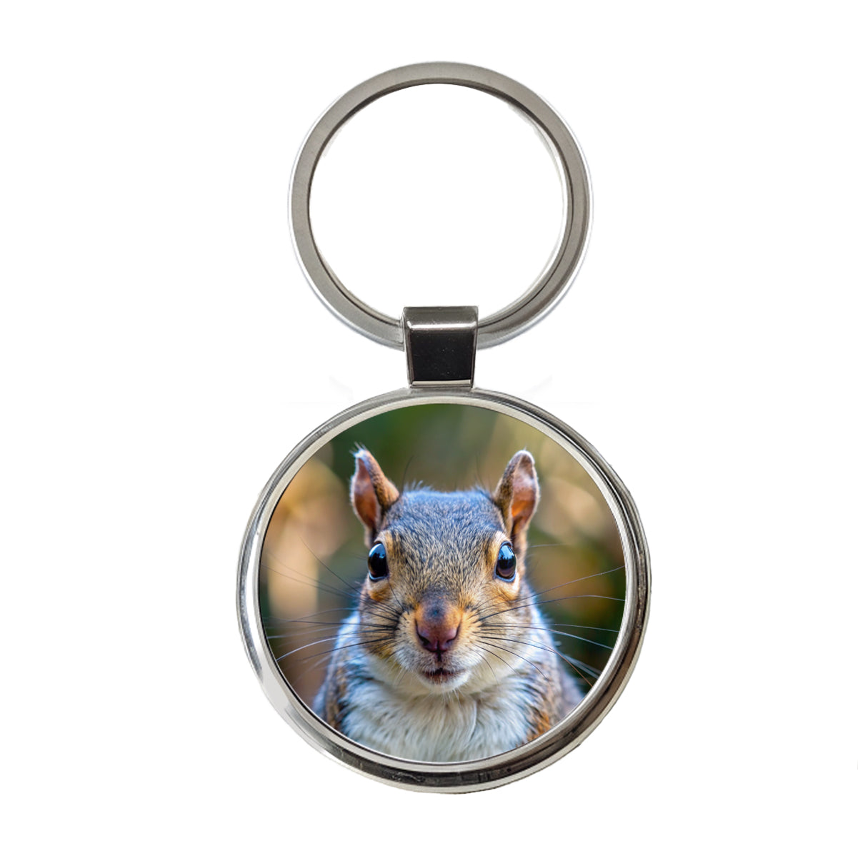 Gray Squirrel Face Round Metal Keychain
