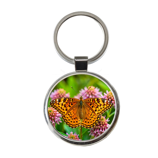 Great Spangled Fritillary Butterfly Round Metal Keychain