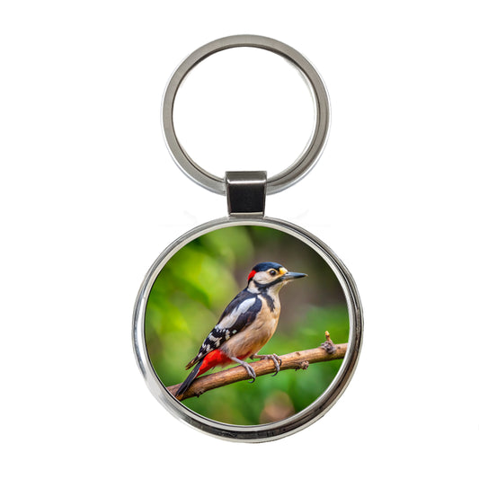 Great Spotted Woodpecker Backyard Bird Round Metal Keychain
