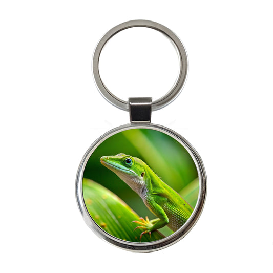 Green Anole Lizard Reptile Round Metal Keychain