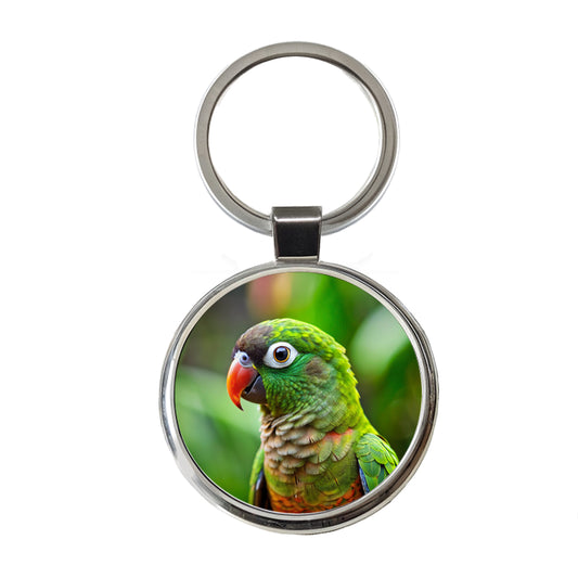 Green Conure Parakeet Bird Round Metal Keychain