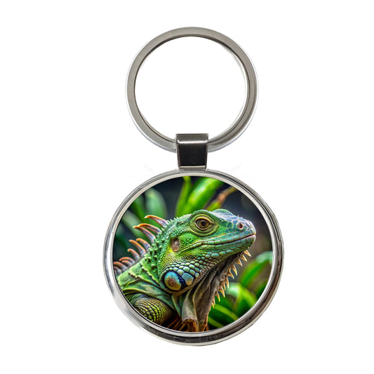 Green Iguana Lizard Reptile Round Metal Keychain