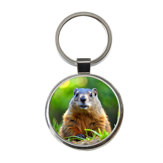 Groundhog Round Metal Keychain