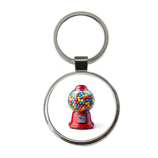 Gumball Machine Round Metal Keychain
