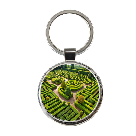 Hedge Garden Maze Round Metal Keychain
