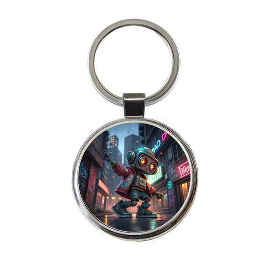 Hip Hop Sci-fi Dancing Robot Round Metal Keychain