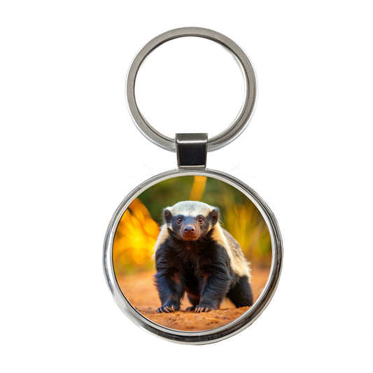 Honey Badger Round Metal Keychain