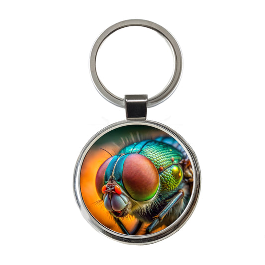 Housefly Fly Eyes Close-up Round Metal Keychain