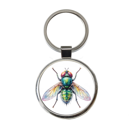Housefly Fly Watercolor Round Metal Keychain