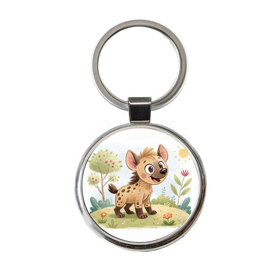 Hyena Children's Illustration Style Round Metal Keychain