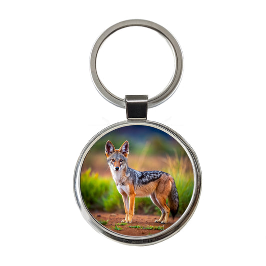 Jackal Round Metal Keychain