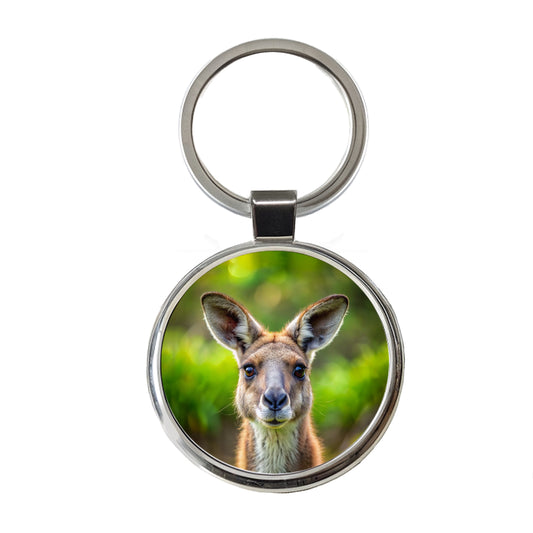 Kangaroo Face Round Metal Keychain
