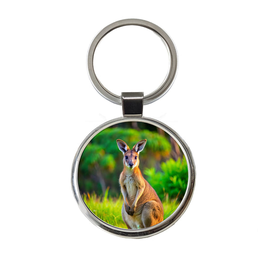 Kangaroo Round Metal Keychain