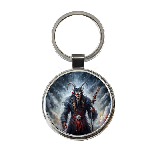 Krampus Black Watercolor Background Round Metal Keychain