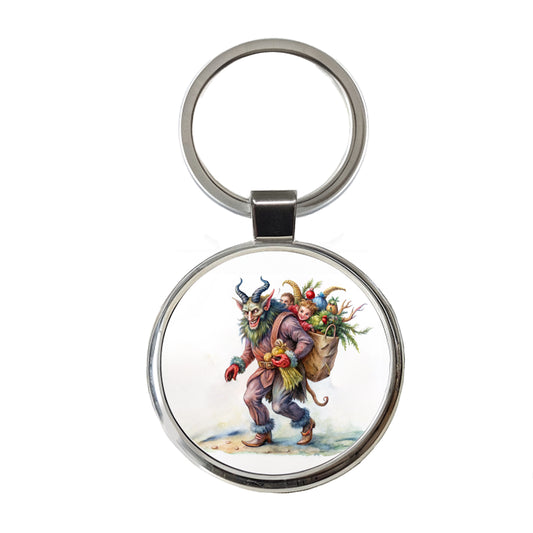 Krampus Carrying Bag Of Children Illustration Round Metal Keychain