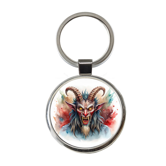 Krampus Watercolor Round Metal Keychain